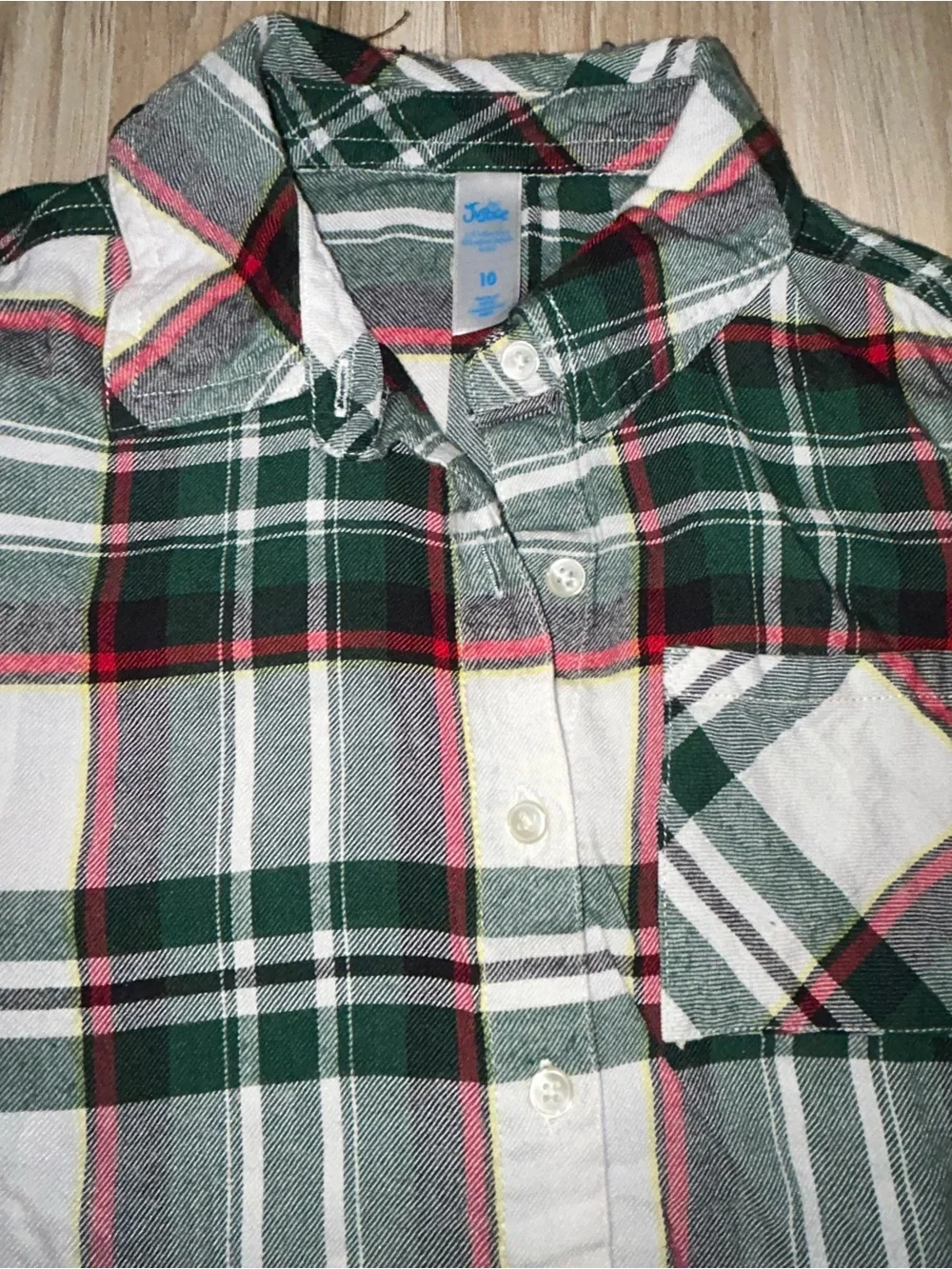 Justice Green & White Plaid Button-Down Shirt with Red Accents